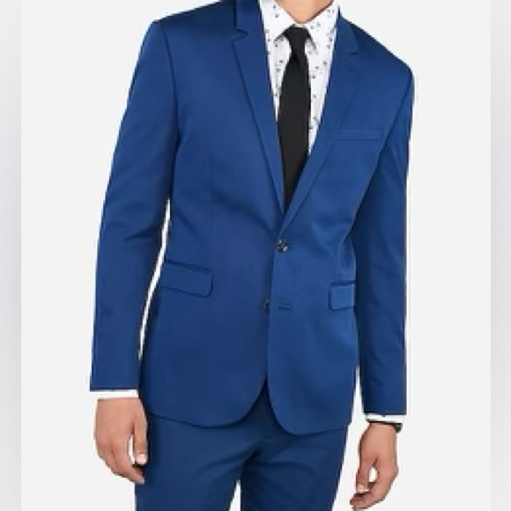 Express Extra Slim Blue Cotton Blend Suit